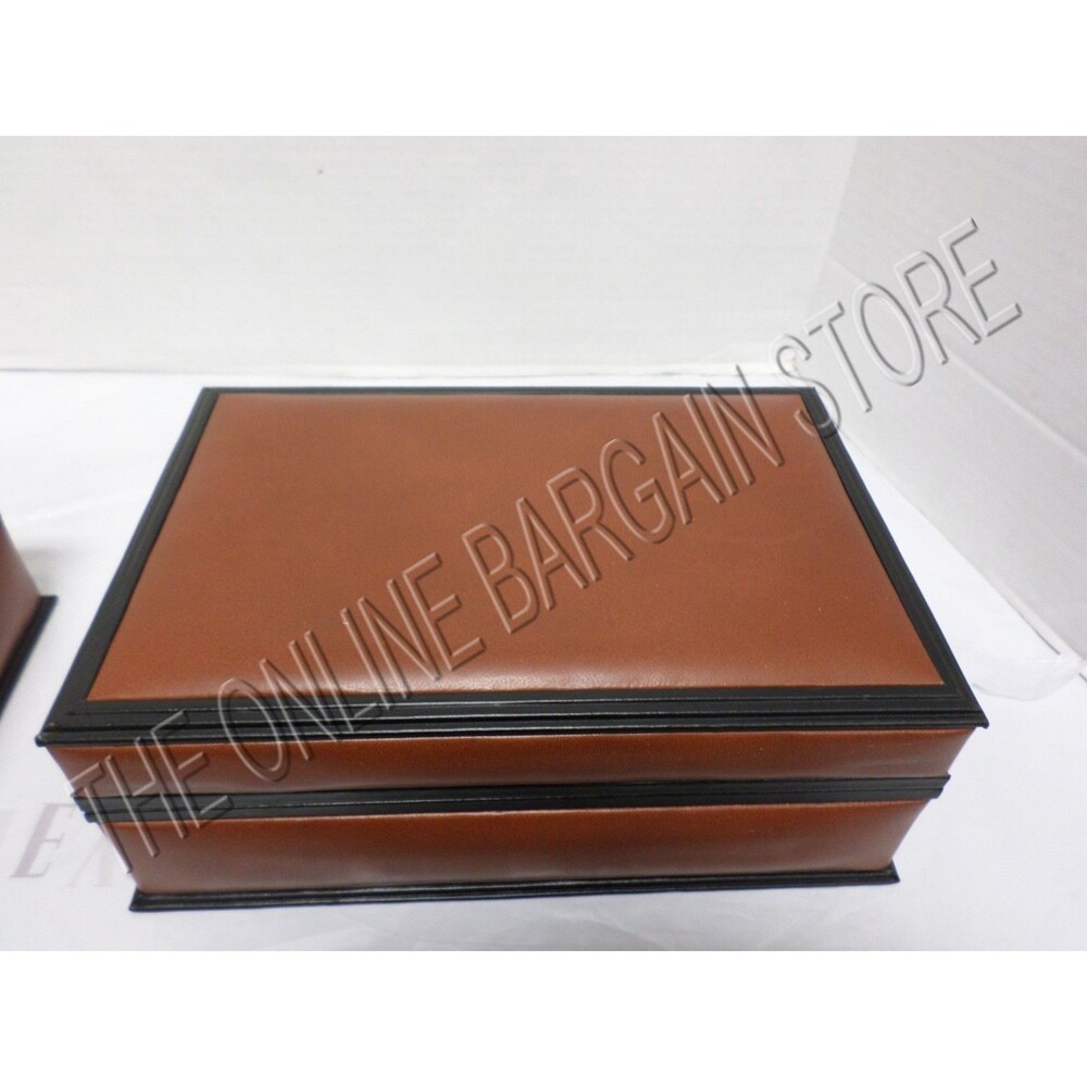Pottery Barn Vintage Leather Jewelry watch Earrings Storage Box Bin Mens